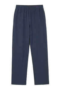 Steel blue Pima cotton lounge pants with elastic waistband, front view, on white background