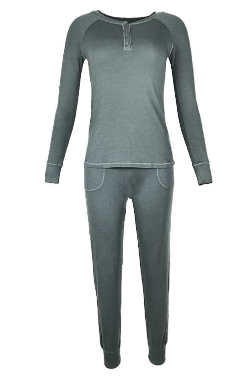 Long Sleeve Henley Loungewear Set - Holiday Fashion