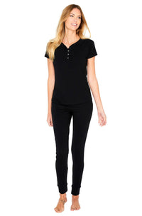 Olivia Short Sleeve Henley Loungewear Set - Twelve Eighty Eight Loungewear twelveeightyeight.com