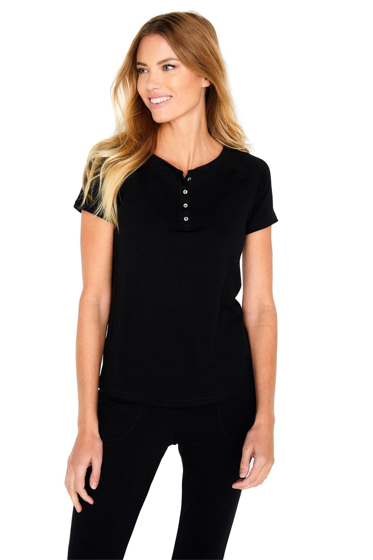 Olivia Short Sleeve Henley Loungewear Set - Twelve Eighty Eight Loungewear twelveeightyeight.com